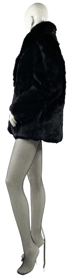 NIKI Rabbit Fur Coat, Black, Mid Length, Size L, SKU 000360-4