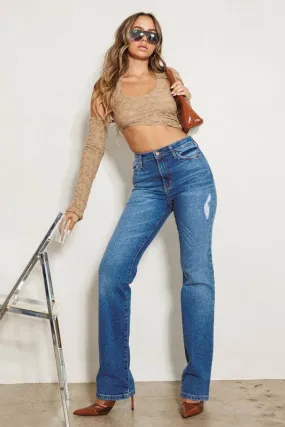 Peak High-Rise Straight Leg Blue Jeans
