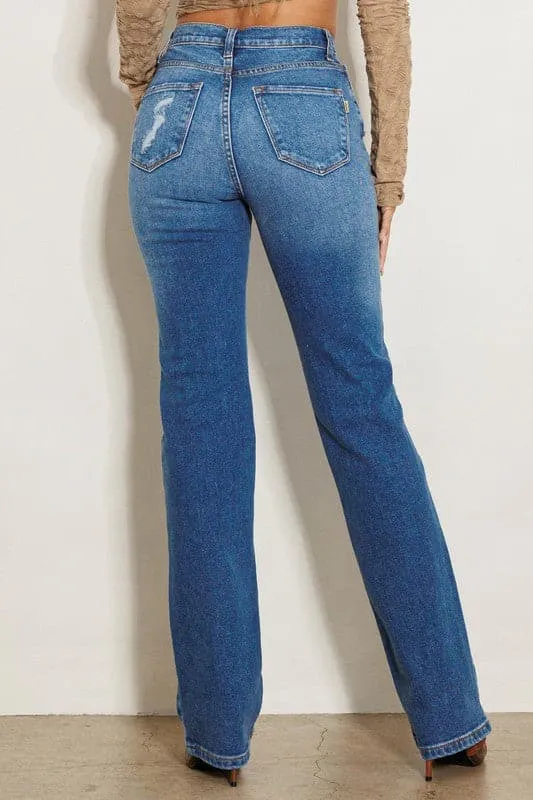 Peak High-Rise Straight Leg Blue Jeans