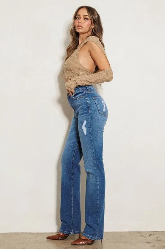 Peak High-Rise Straight Leg Blue Jeans