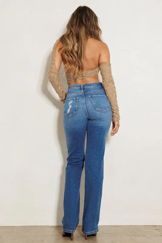 Peak High-Rise Straight Leg Blue Jeans