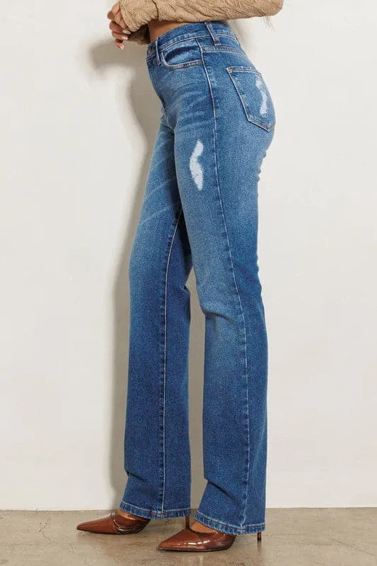 Peak High-Rise Straight Leg Blue Jeans