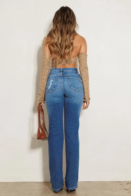 Peak High-Rise Straight Leg Blue Jeans