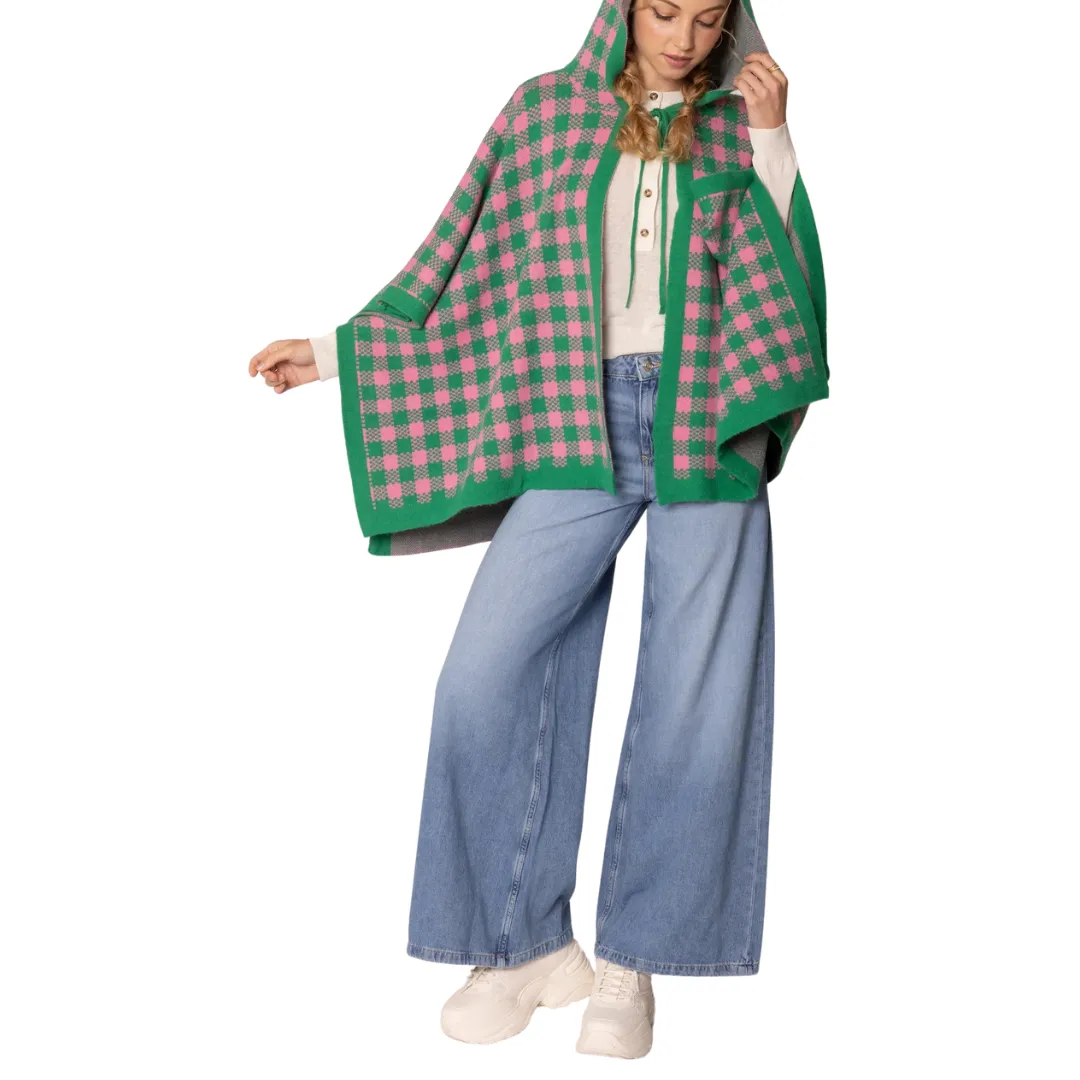 Pink & Green Tie-Neck Cape – Elegant & Timeless