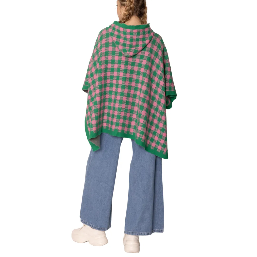 Pink & Green Tie-Neck Cape – Elegant & Timeless