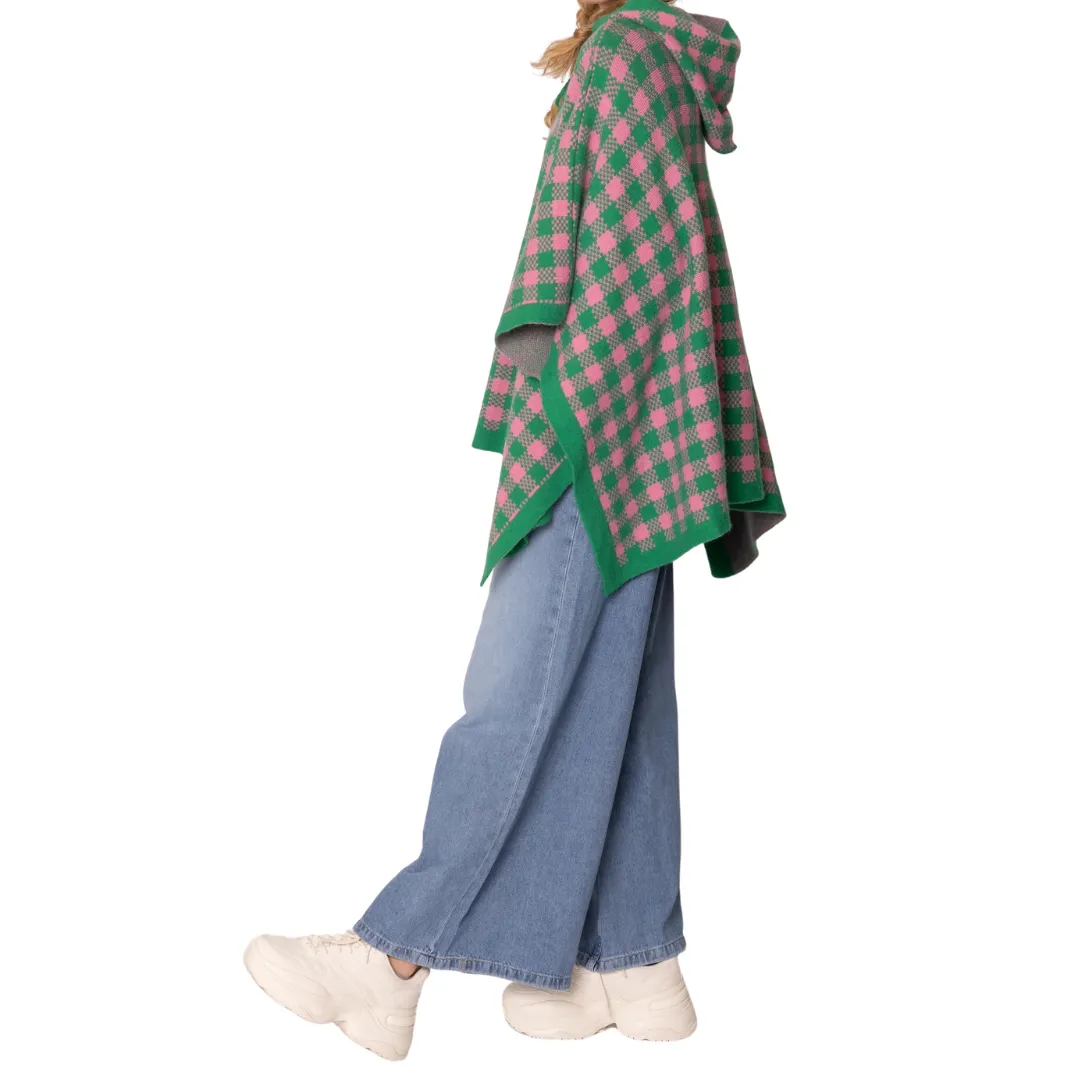 Pink & Green Tie-Neck Cape – Elegant & Timeless