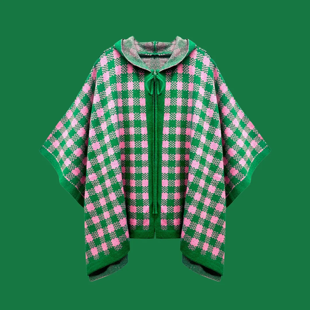 Pink & Green Tie-Neck Cape – Elegant & Timeless