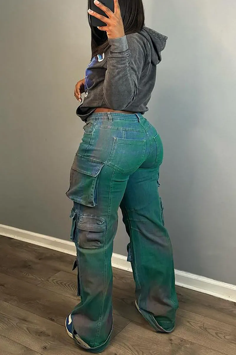 PK0450 Tie Dye Denim Cargo Jeans