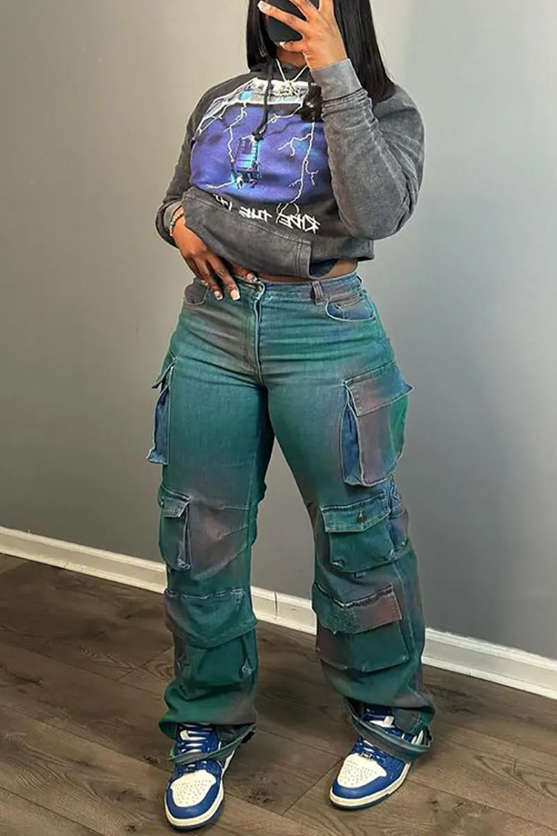 PK0450 Tie Dye Denim Cargo Jeans