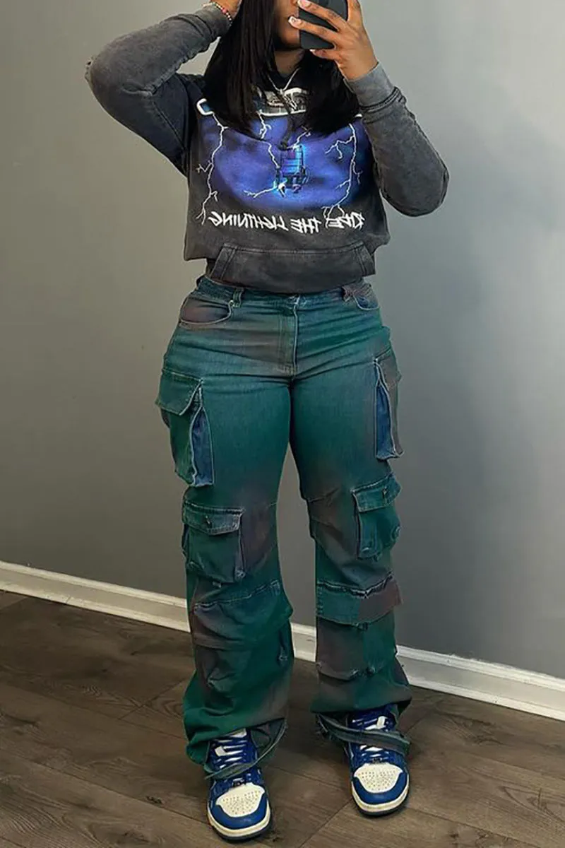 PK0450 Tie Dye Denim Cargo Jeans