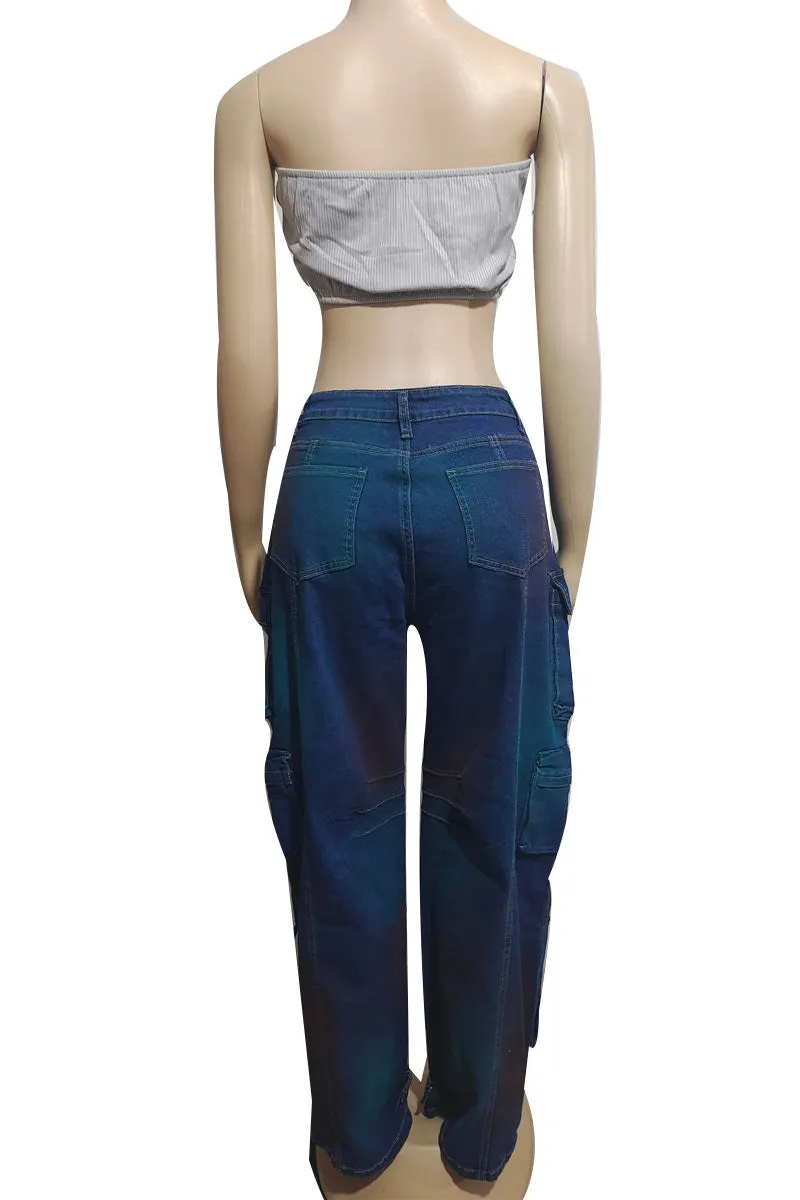 PK0450 Tie Dye Denim Cargo Jeans
