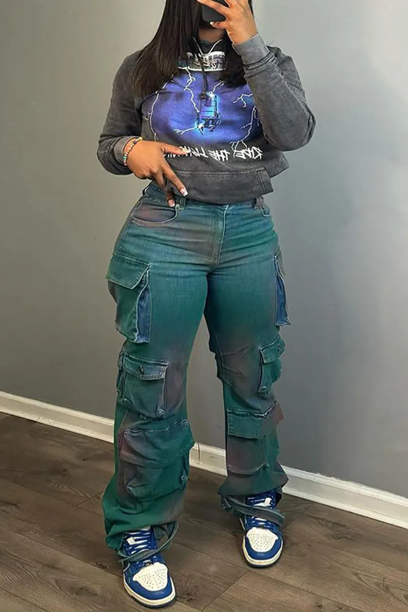 PK0450 Tie Dye Denim Cargo Jeans
