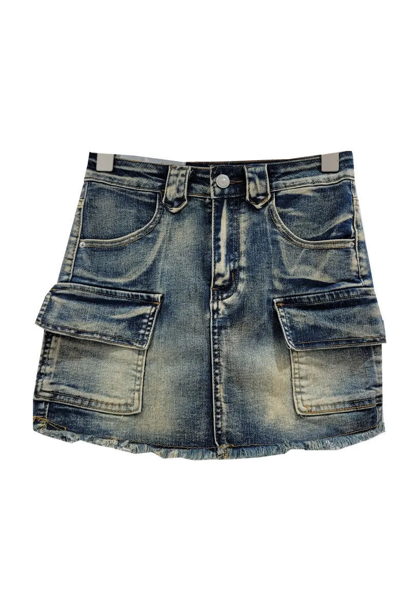 QM0519 Cargo Denim Mini Skirt