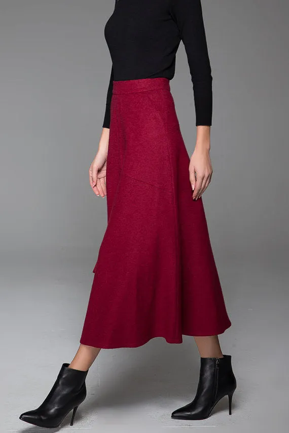 Red Wine Women's Maxi Skirt Asymmetrical Hem Skirt 1432