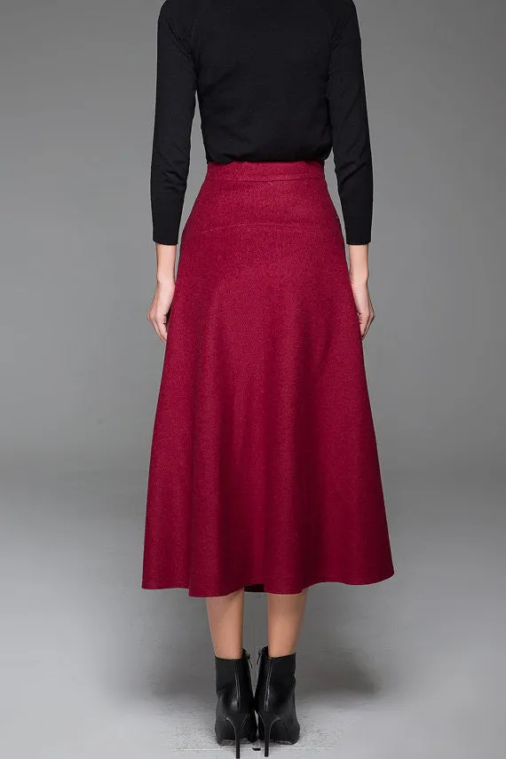 Red Wine Women's Maxi Skirt Asymmetrical Hem Skirt 1432