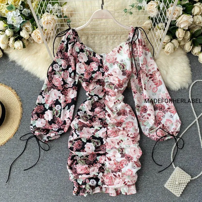 Rose Printed Duo Tone Bodycon Dress