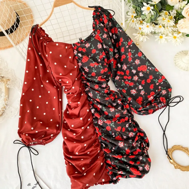 Rose Printed Duo Tone Bodycon Dress