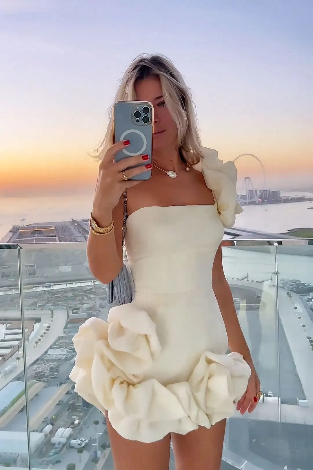 Ruffled One Shoulder Cream Bodycon Dress