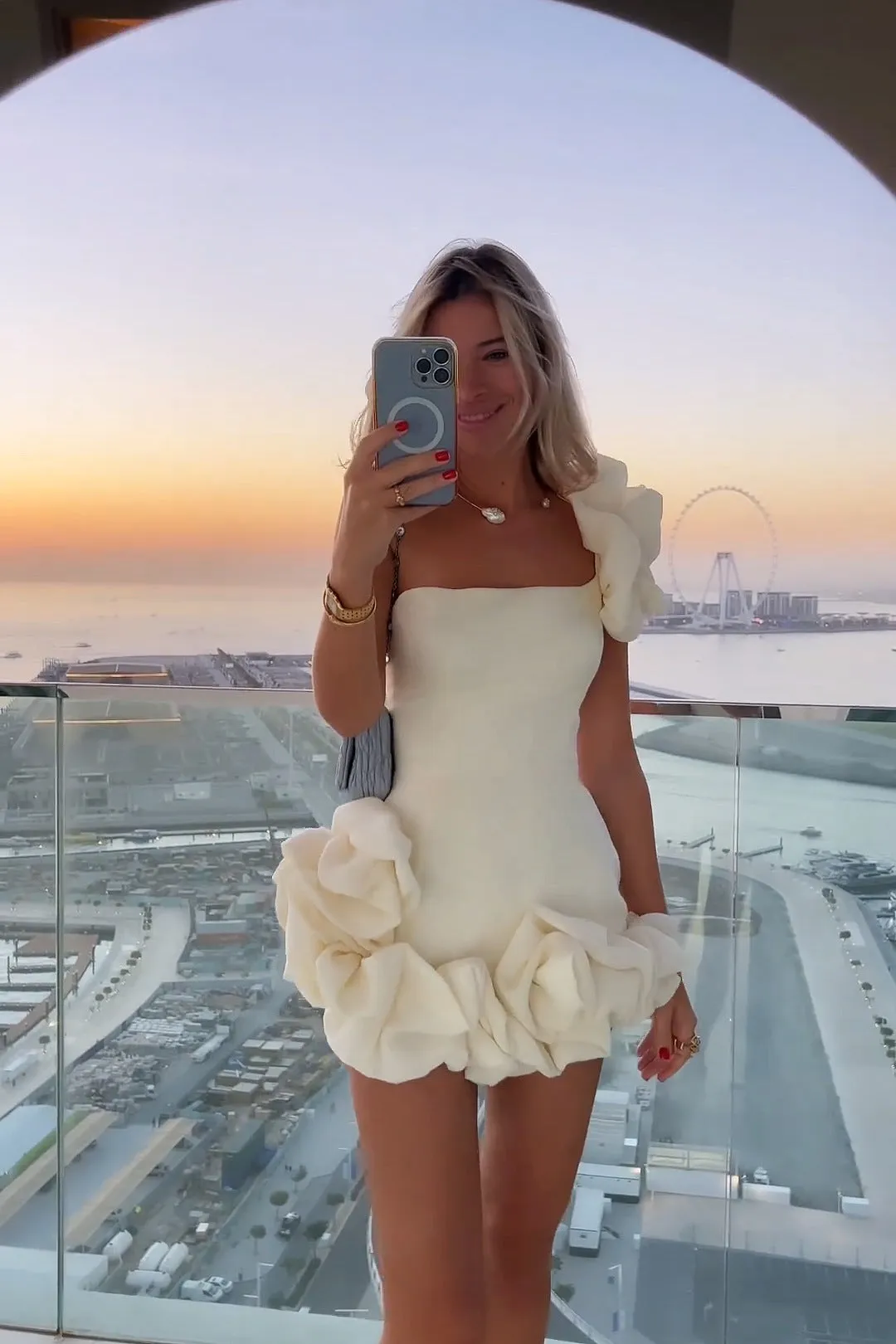 Ruffled One Shoulder Cream Bodycon Dress