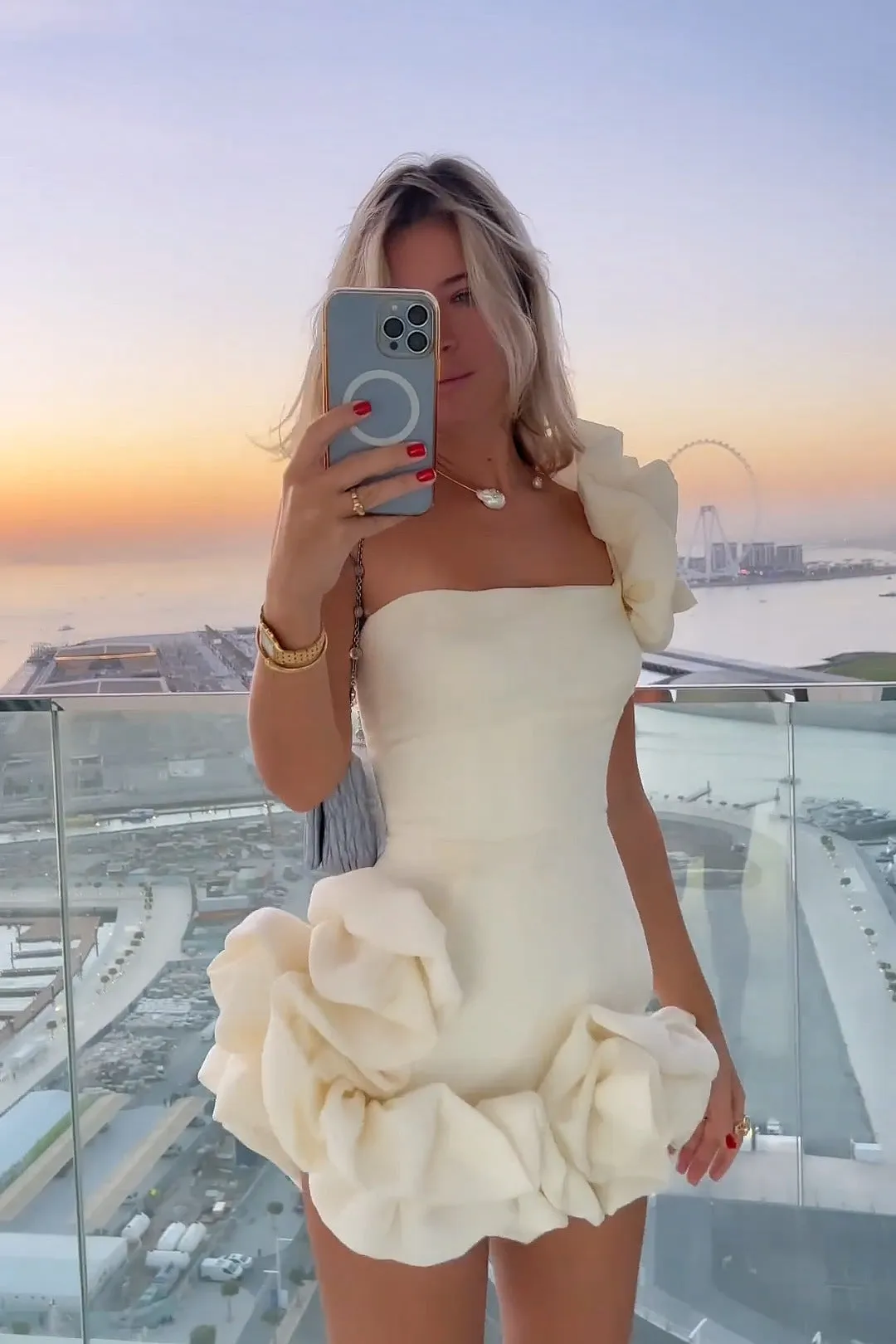 Ruffled One Shoulder Cream Bodycon Dress