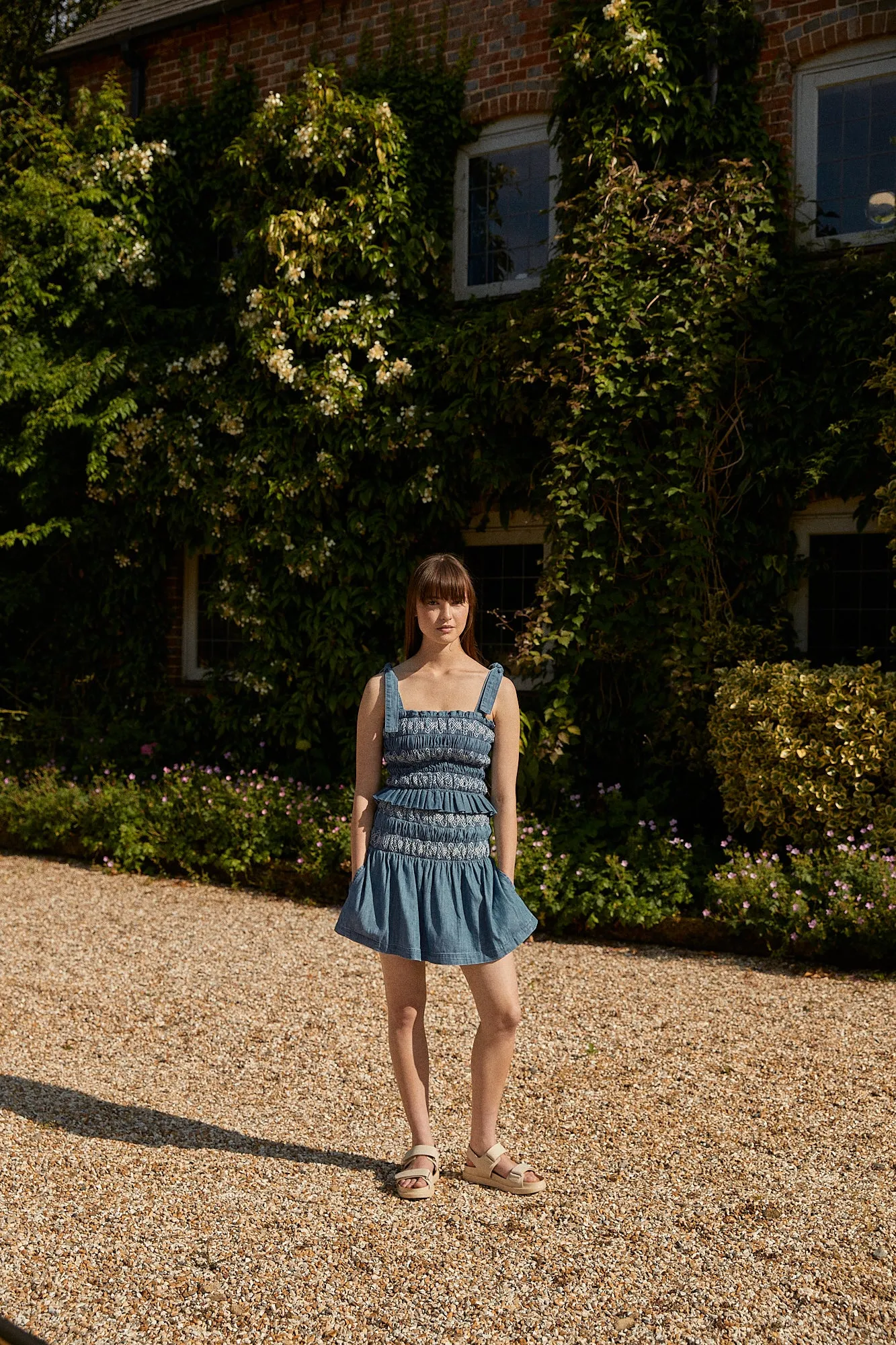 Sally Tie Bandeau Vest in Washed Indigo