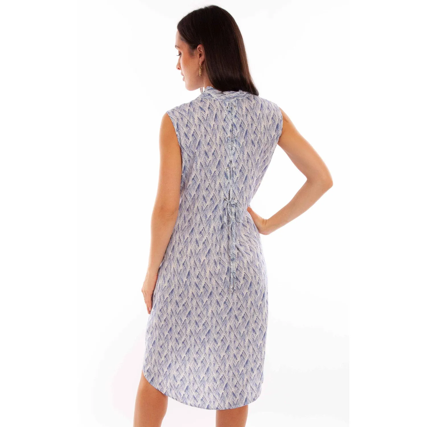 Scully Womens Lace Up Back Blue 100% Rayon S/L Dress M