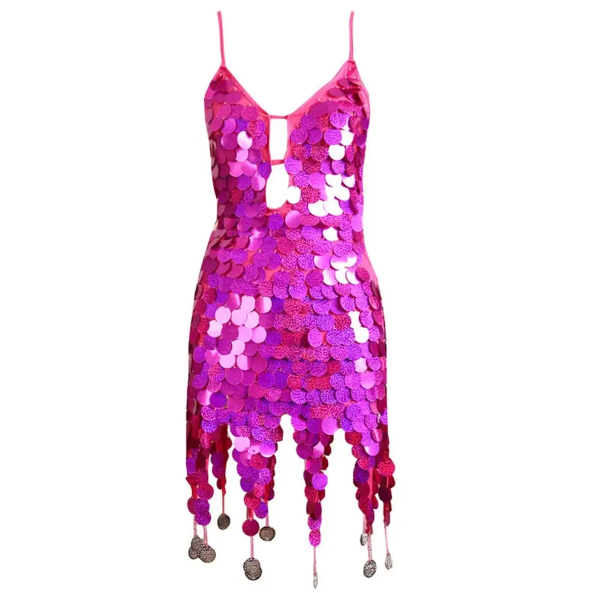 Sequin Decor Asymmetrical Hem Cami Bodycon Dress
