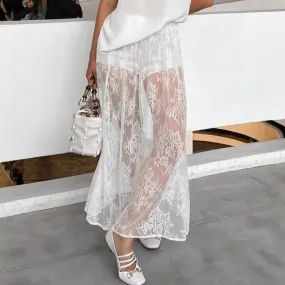 Sexy Brocade Lace See through White Jacquard Skirt