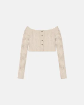 Sidone - Off-The-Shoulder Jersey Cardigan - Creme