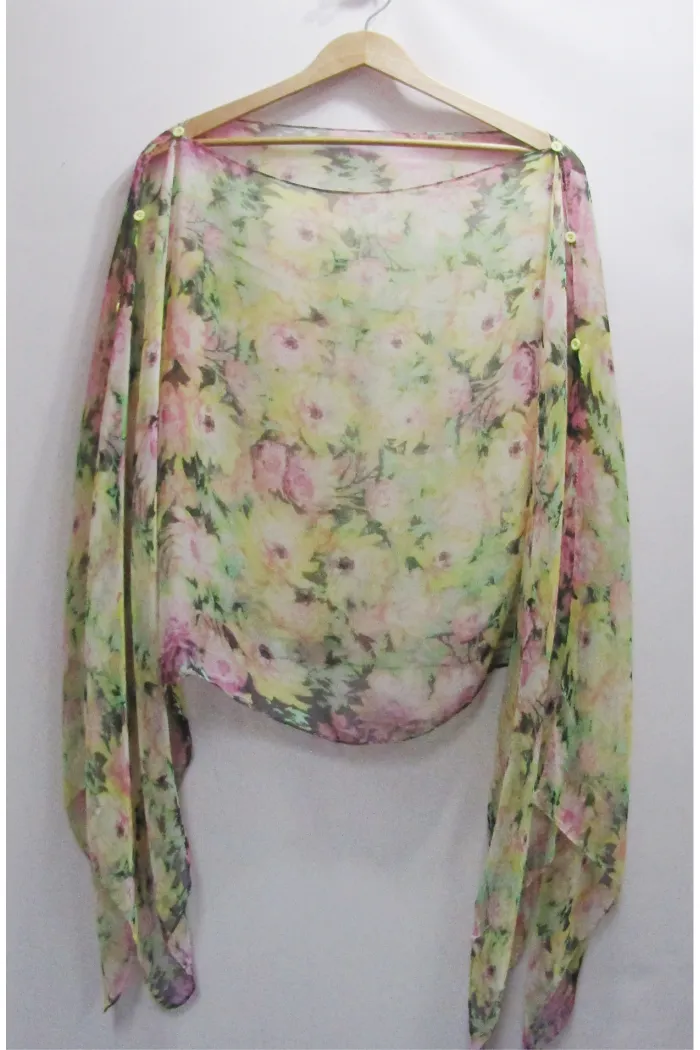 Silky Sheer Poncho - Yellow Floral