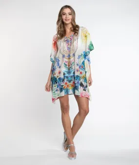 Sky Blue Floral Print Slip-on Beach Cover-up