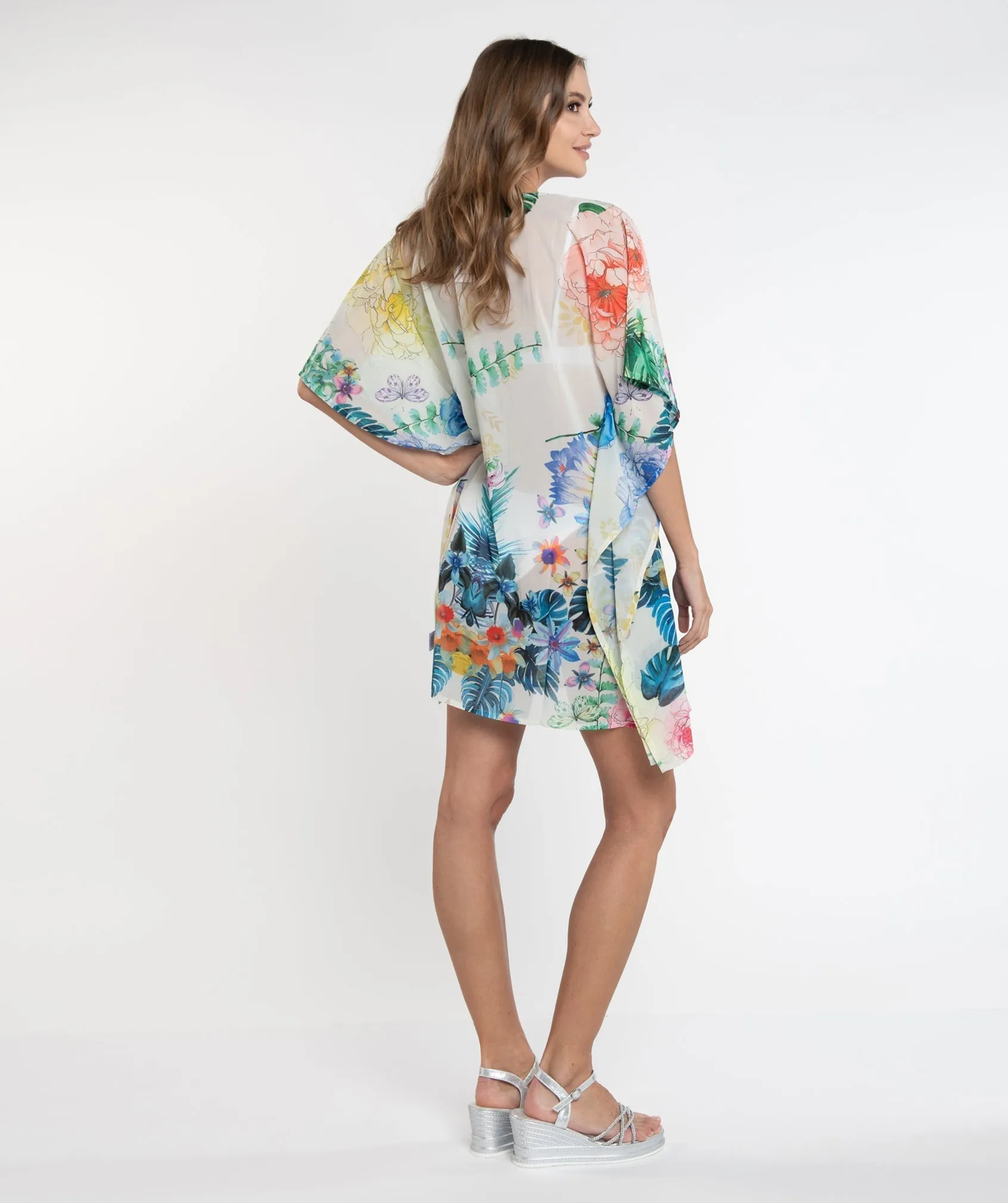 Sky Blue Floral Print Slip-on Beach Cover-up