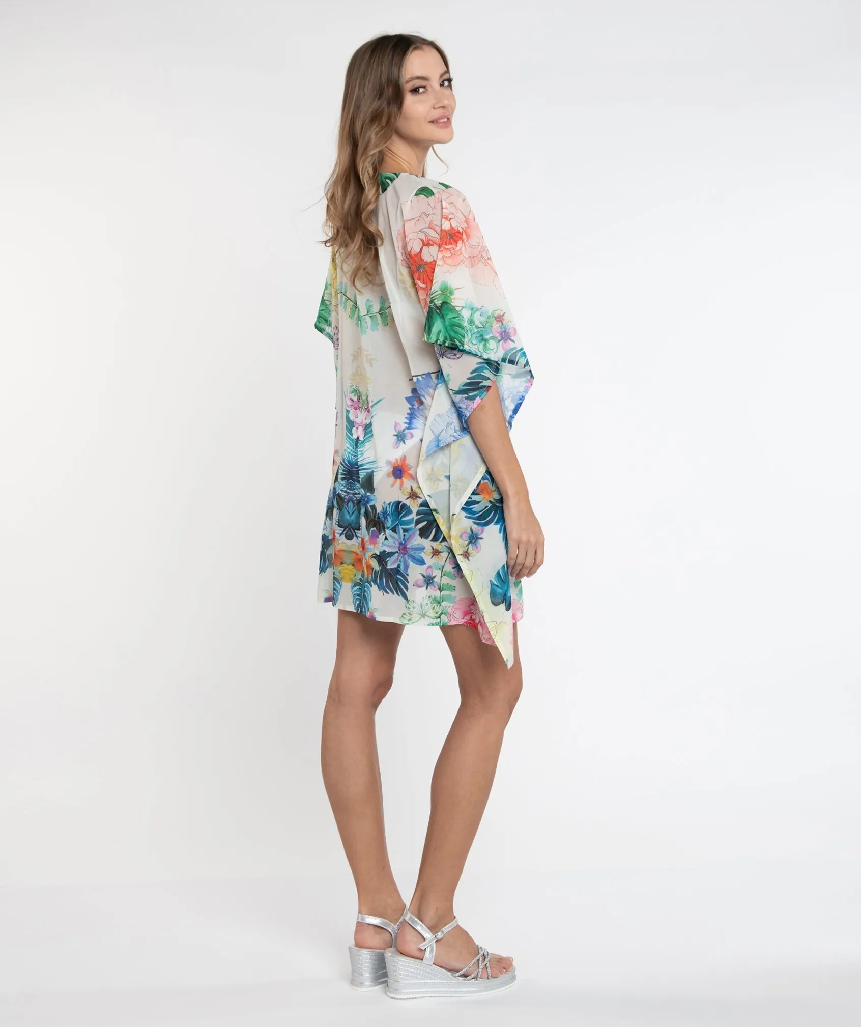 Sky Blue Floral Print Slip-on Beach Cover-up