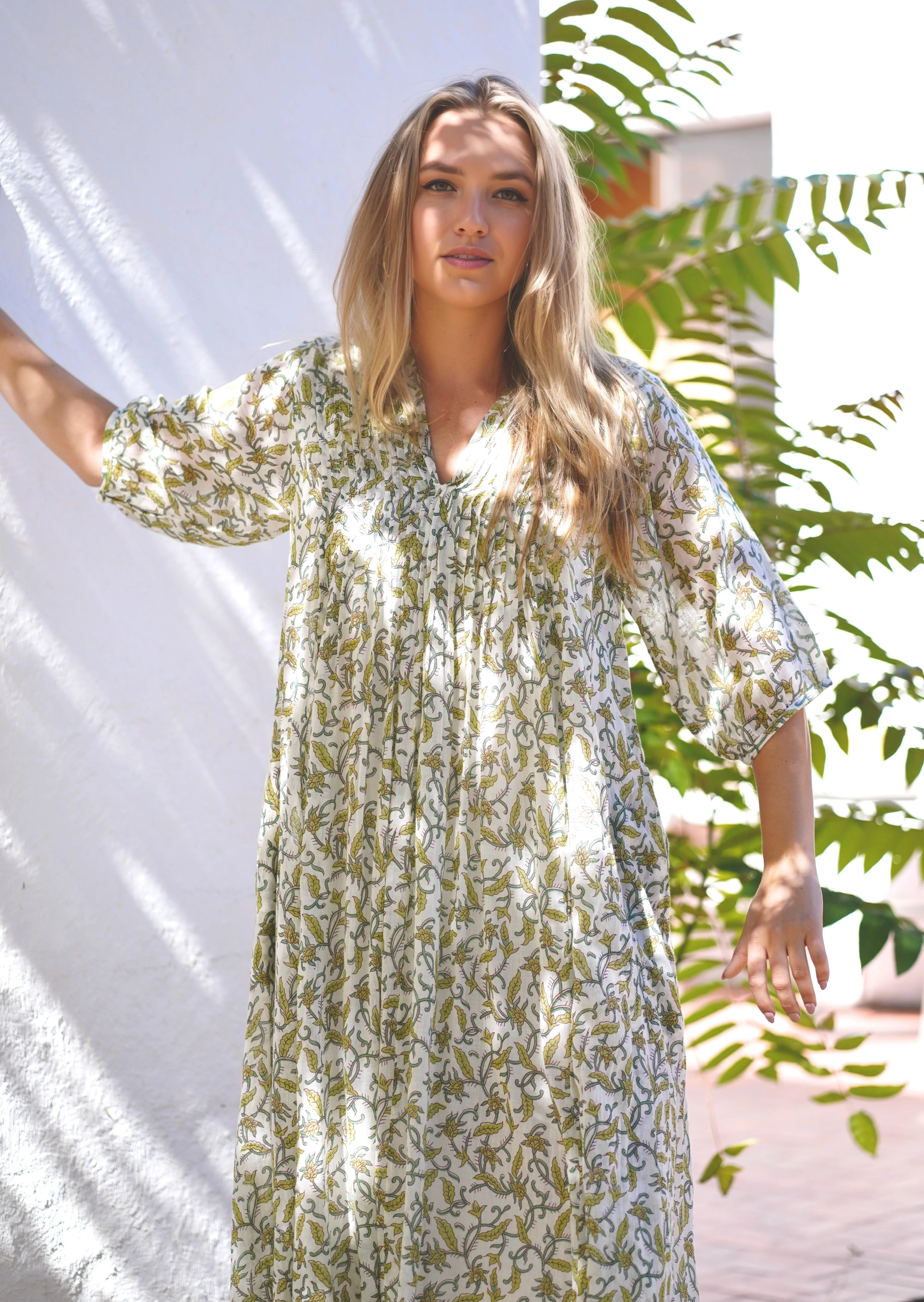 Skye Dress Hand Block Printed  Green
