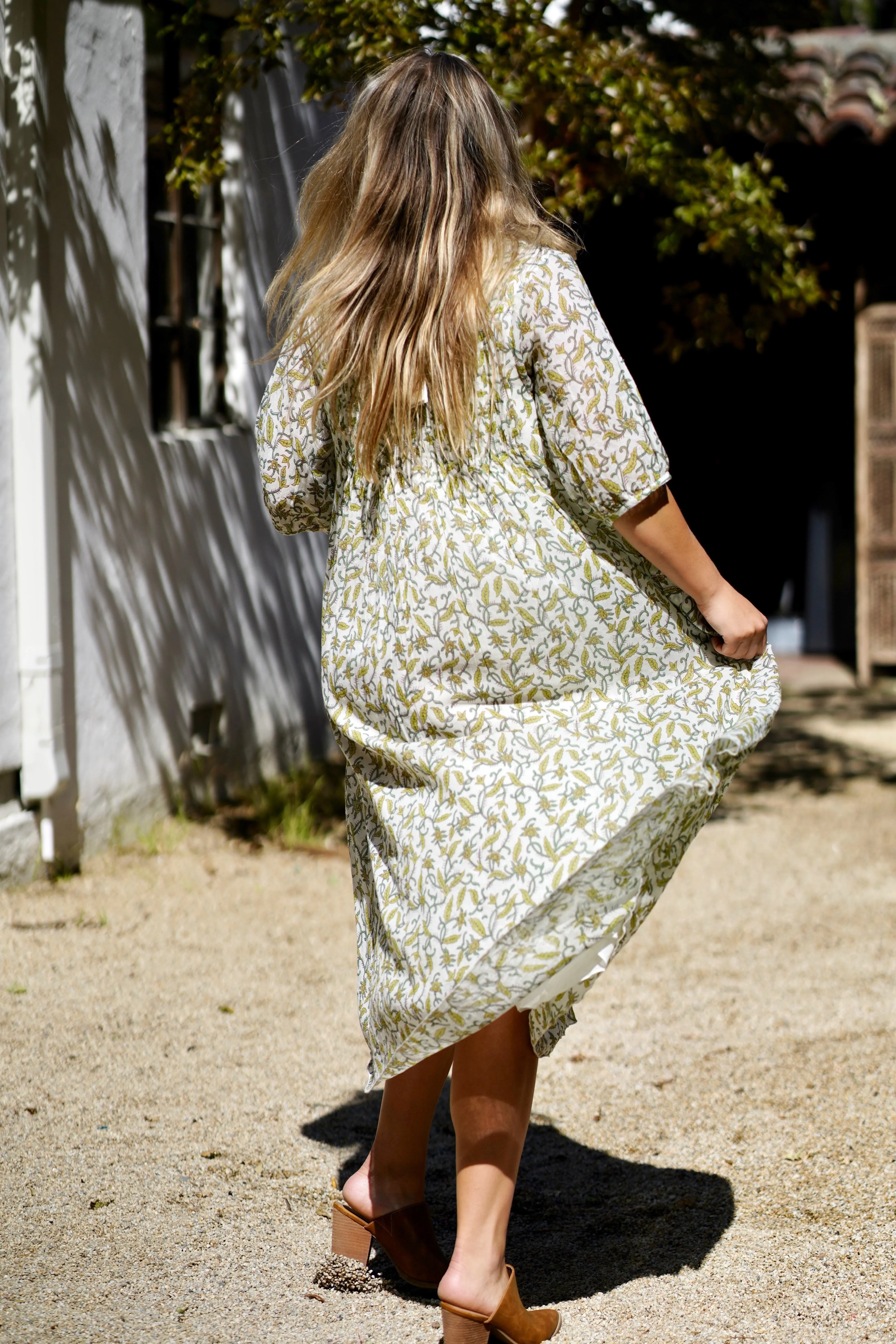 Skye Dress Hand Block Printed  Green