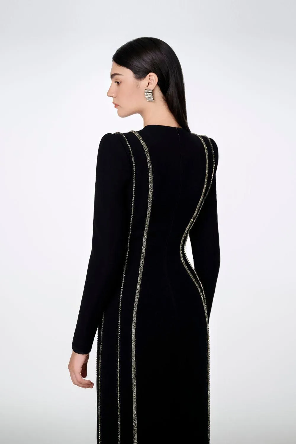Sloane Bodycon Long Sleeved Crepe Floor Length Dress