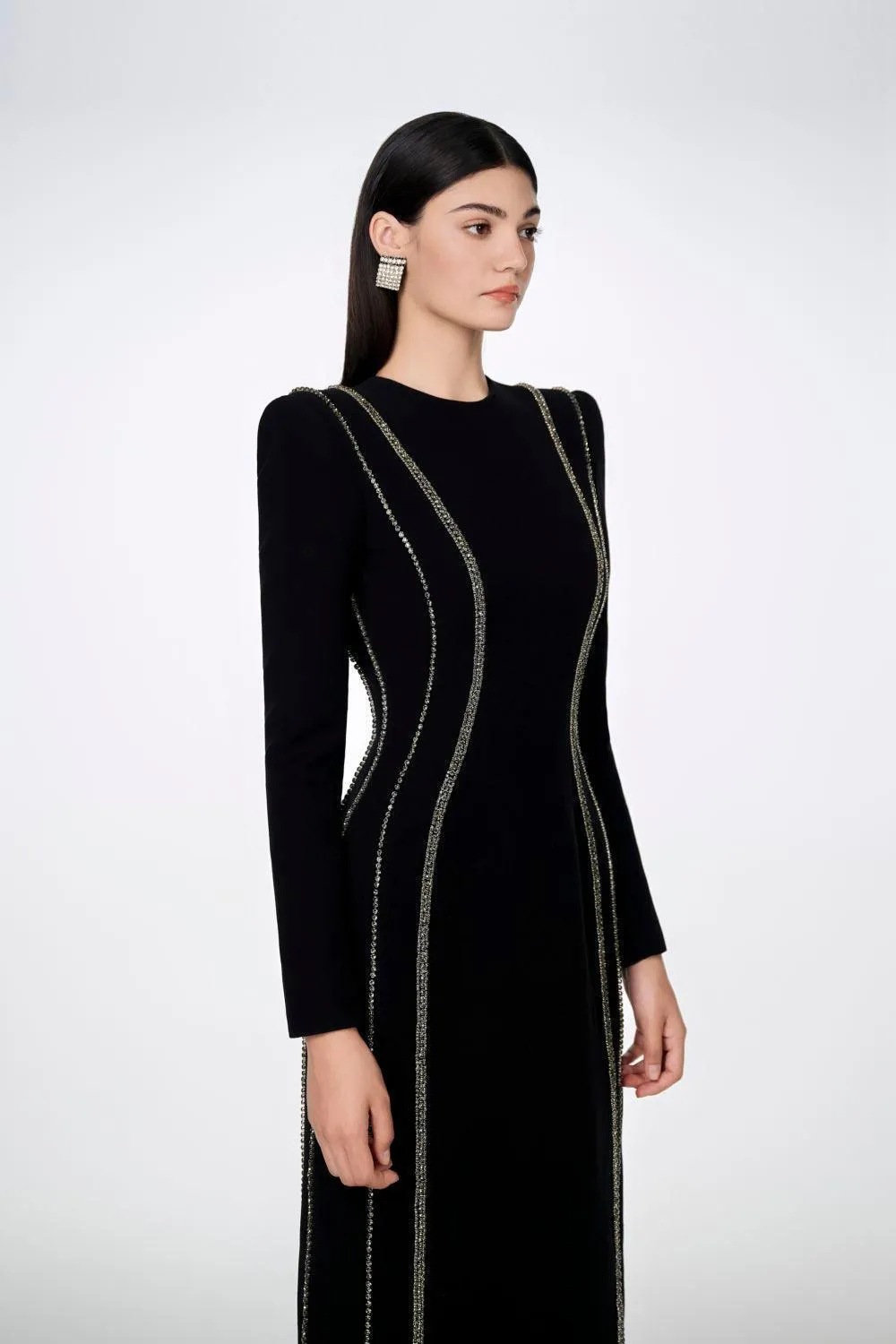 Sloane Bodycon Long Sleeved Crepe Floor Length Dress