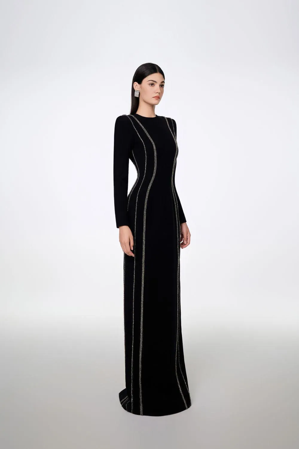 Sloane Bodycon Long Sleeved Crepe Floor Length Dress