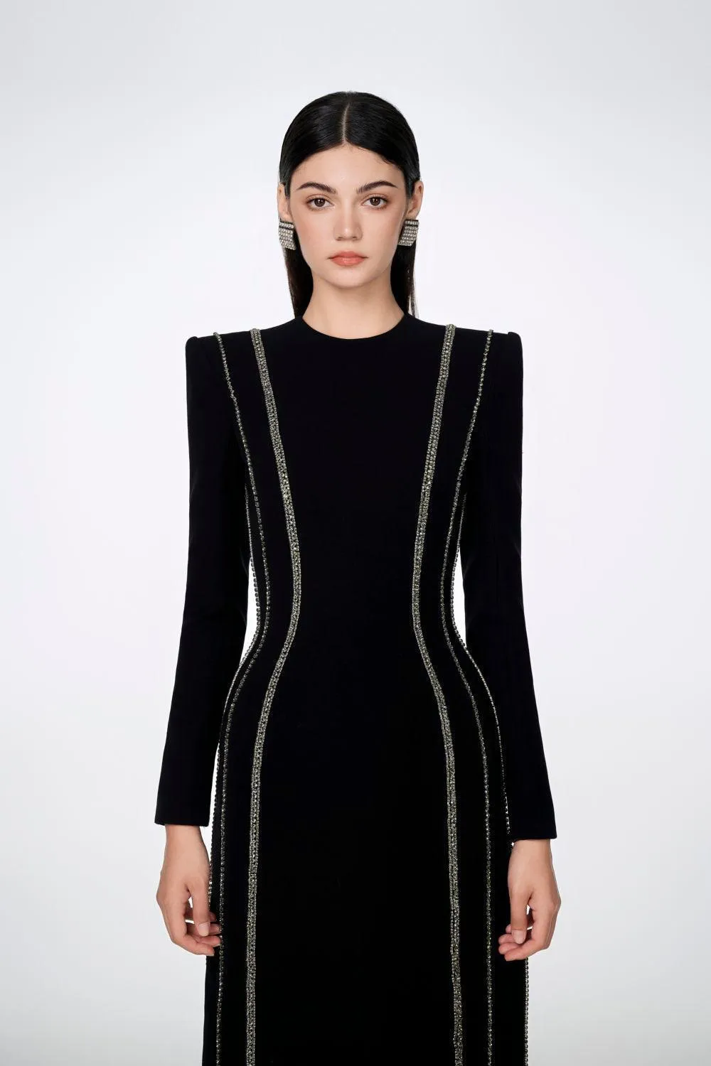Sloane Bodycon Long Sleeved Crepe Floor Length Dress