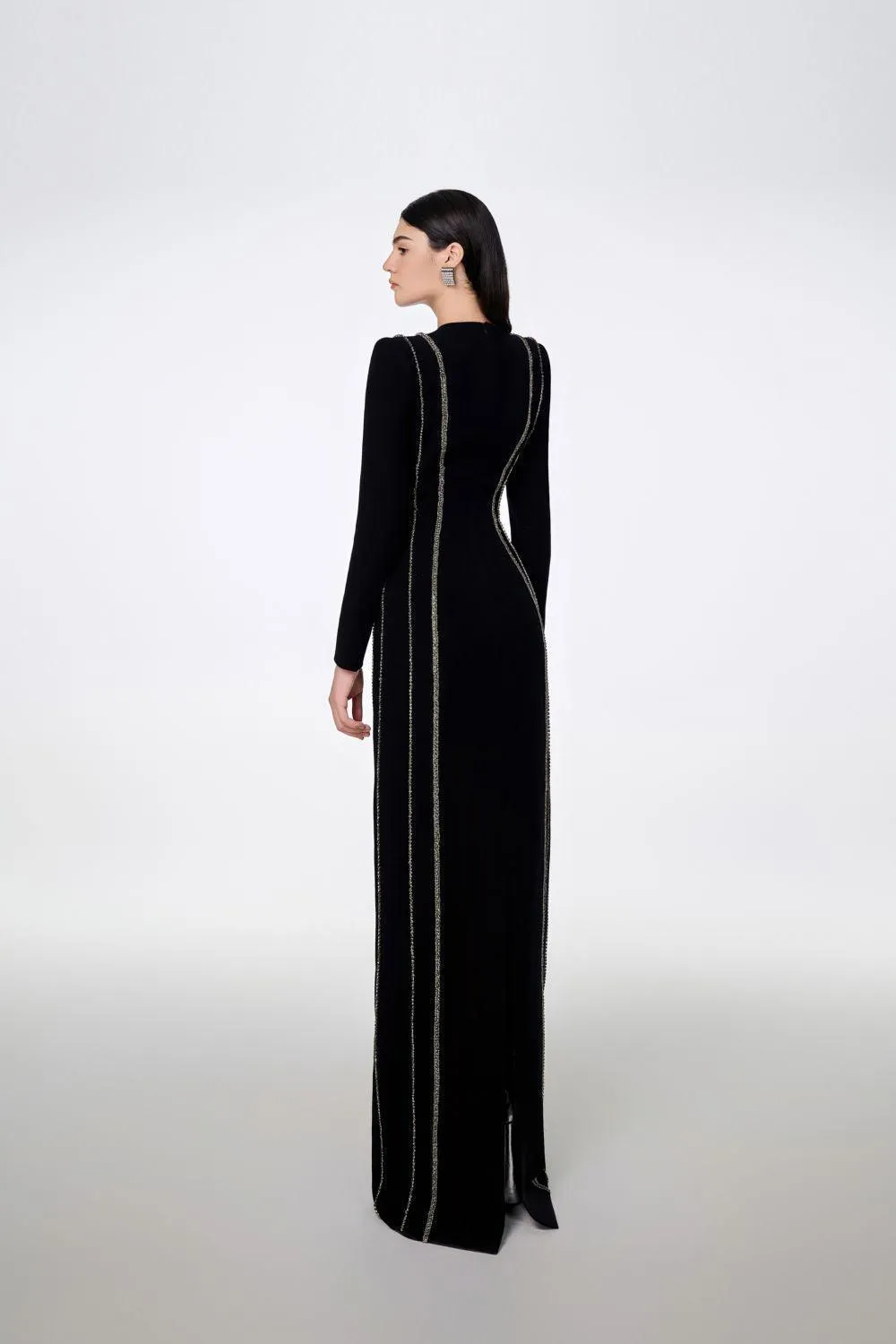 Sloane Bodycon Long Sleeved Crepe Floor Length Dress