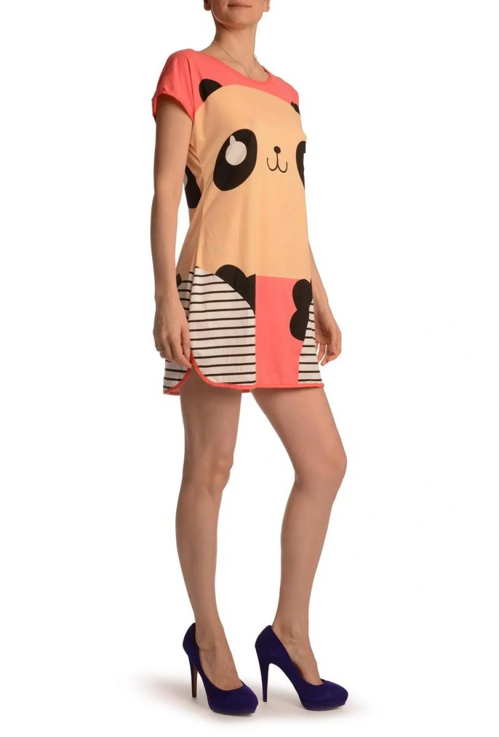 Smiling Panda On Coral Pink Lightweight Dress