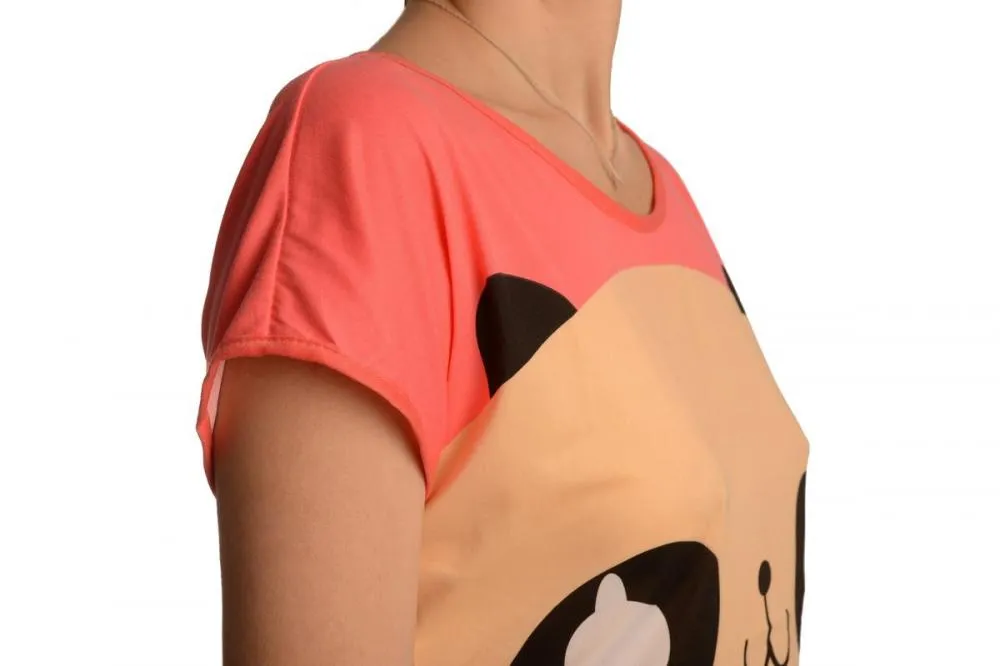 Smiling Panda On Coral Pink Lightweight Dress
