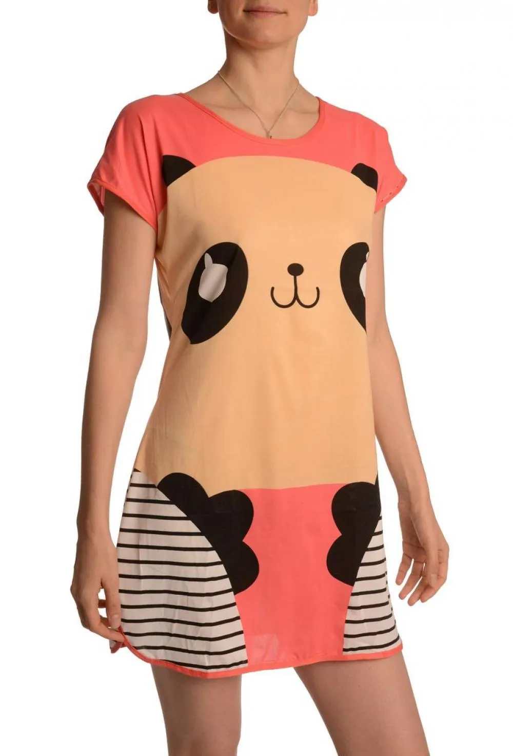 Smiling Panda On Coral Pink Lightweight Dress