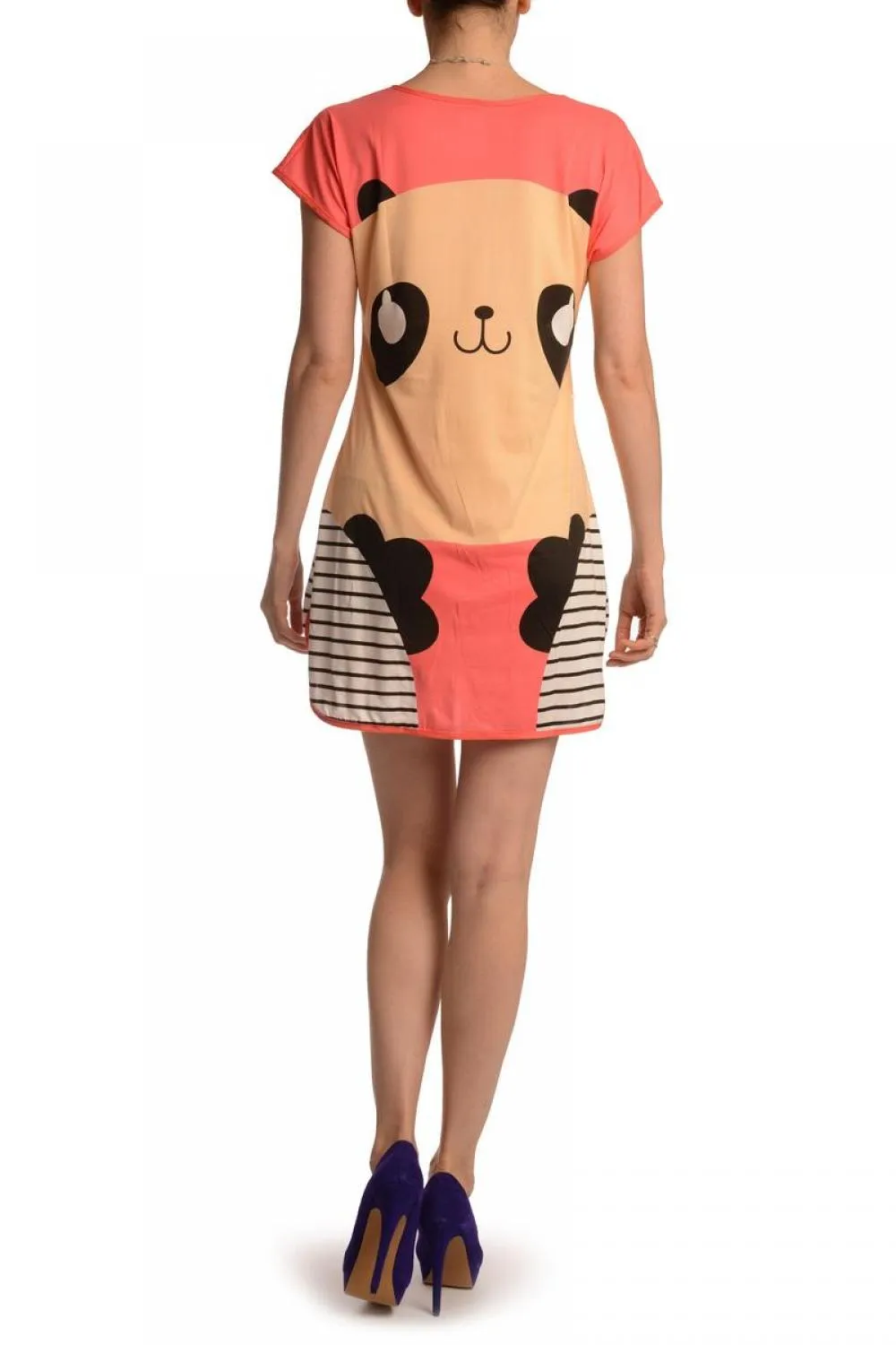Smiling Panda On Coral Pink Lightweight Dress