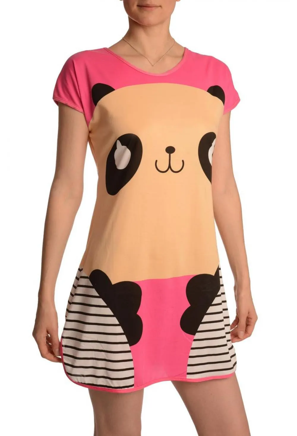 Smiling Panda On Fuchsia Pink Lightweight Dress