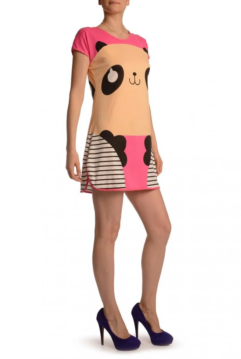 Smiling Panda On Fuchsia Pink Lightweight Dress