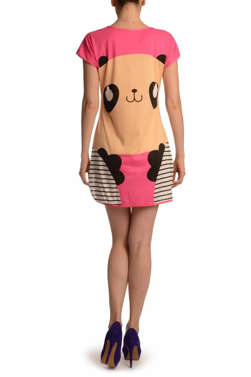 Smiling Panda On Fuchsia Pink Lightweight Dress