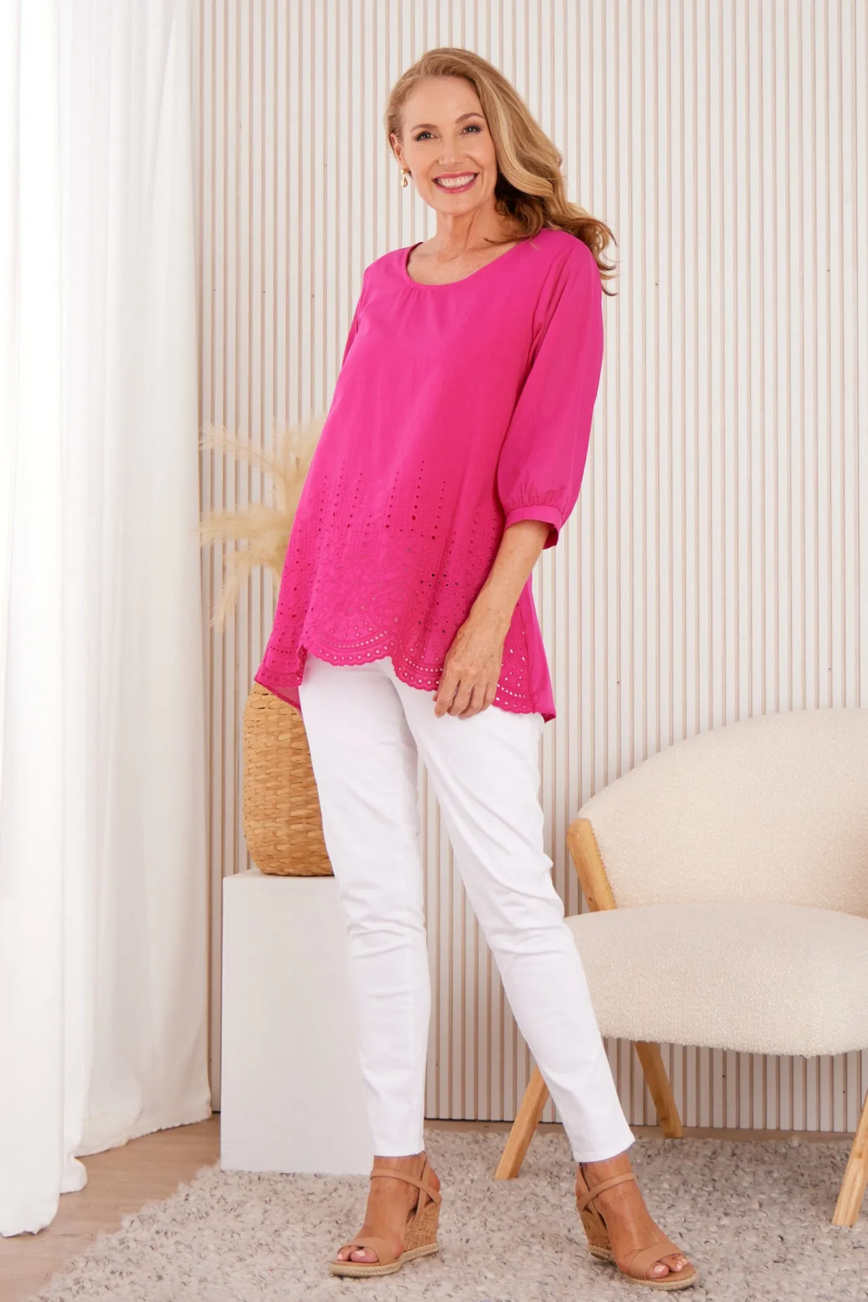 Sophia Cotton Top - Hot Pink