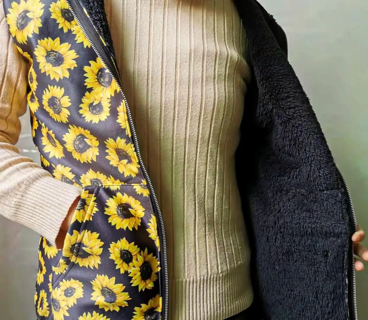 Sunflower Sherpa Jacket, Stunning Outerwear For Women