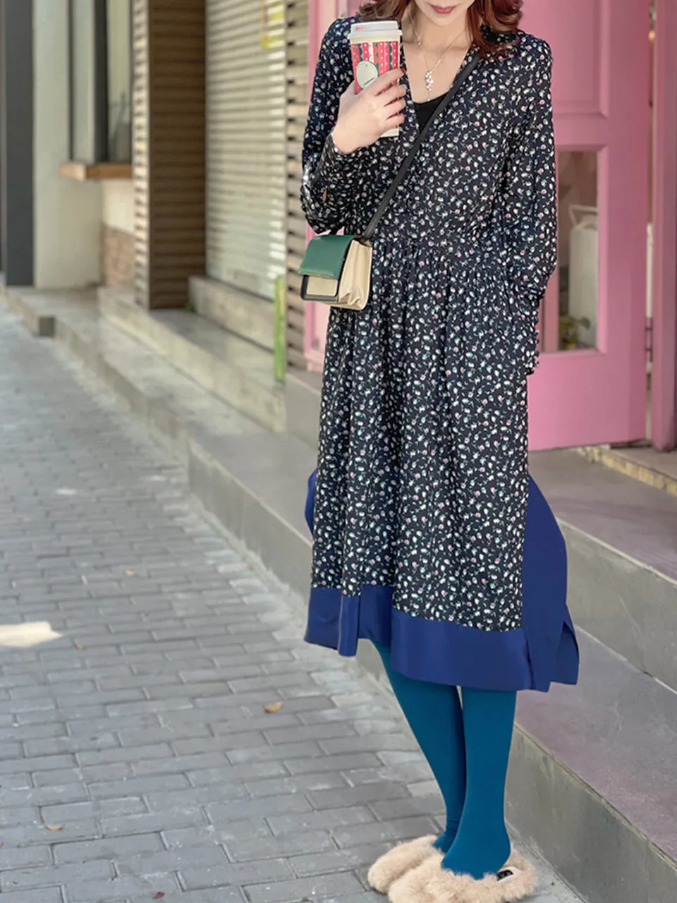 Surprise Sale! Floral-print Silky Panelled V-neck Handkerchief Dress